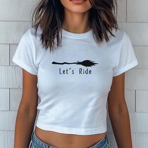 Halloween Witch&#39;s Broom Crop Top: Women&#39;s Poly-Cotton Blend Tee