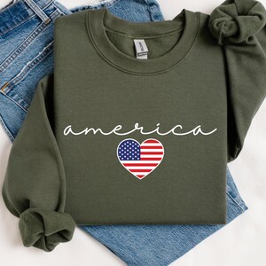 America Heart Flag Sweatshirt, Crewneck Sweatshirt, Independence Day Shirt, Memorial Day Sweater, American Pride, Comfy Patriotic Sweatshirt