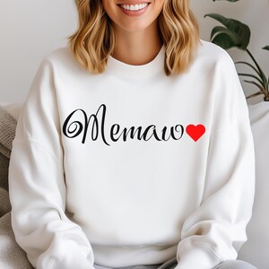 Memaw Heart sweatshirt met ronde hals, gezellig cadeau voor grootmoeders, Memaw Valentijnsdagcadeau, Memaw Moederdagcadeau, trendy Memaw-sweater