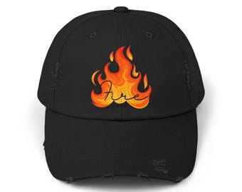 Fire Distressed Cap, Unisex Flame Hat