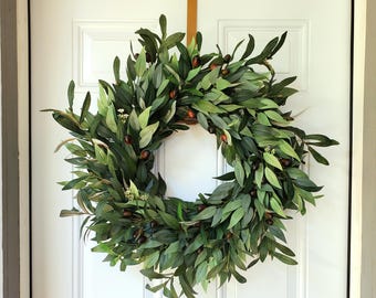 Olive Branch Wreath For Front Door, Year Round Greenery Wreath, Neutral Entry Wall Décor, Housewarming, Gift for Her