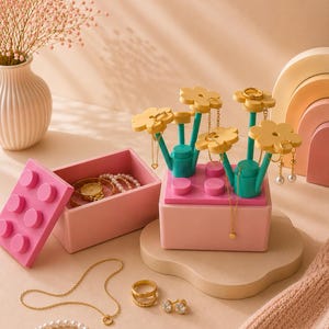 Modulaire bloem sieraden organisator, pennenhouder bureau organisator, ringhouder, oorbel display, pastel bureau decor, opbergdoos, cadeau voor haar