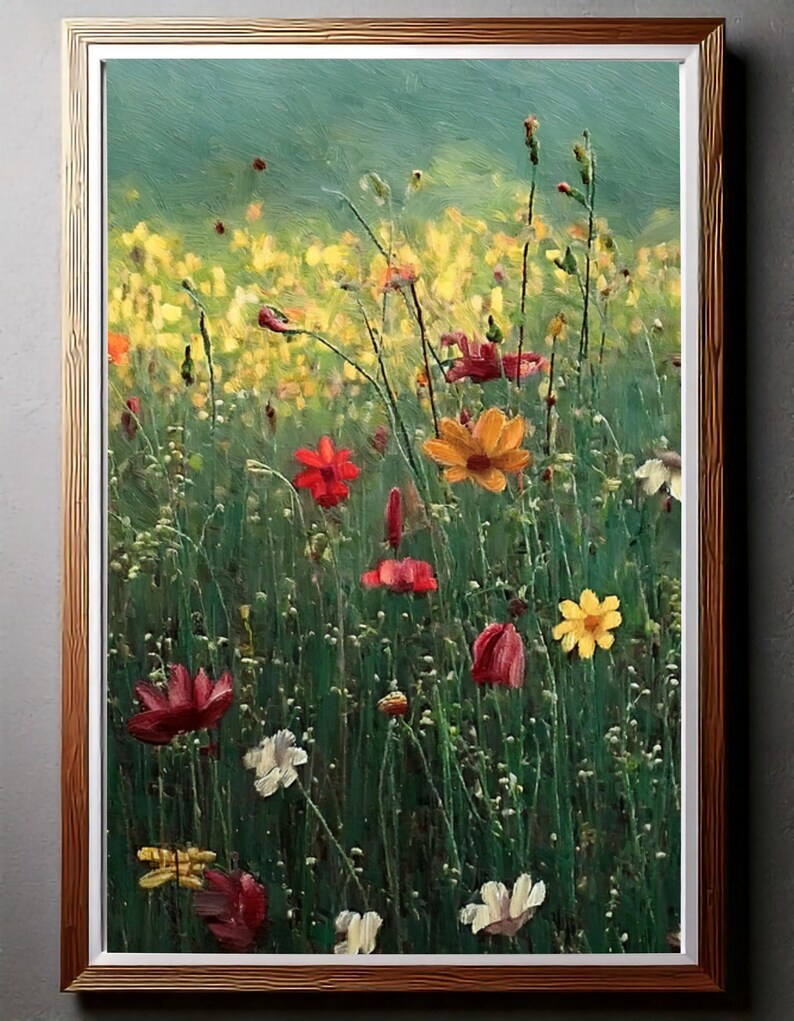 Wildflower Field Framed Wall Art, Vintage Botanical Landscape Sign ...