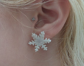 Snowflake Earrings, Christmas Studs Winter Earrings, Secret Santa Gift for Her, Stocking Filler, Christmas Jewellery Ceramic Sterling Silver