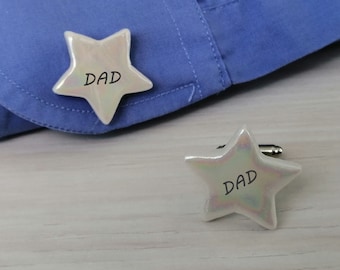 Personalised Dad Cufflinks - Christmas Gift  for Dad - Star Cuff links for Dad Gift - Birthday Gift for Dad Fathers Day Cufflinks Present