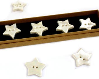 Botones de estrella - Botones de cerámica - Botones de nácar - Botones hechos a mano - Botón de estrella - Botón de estrella de nácar - Regalos de costura
