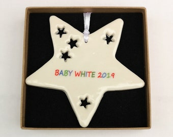 Personalised New Baby Gift - Baby Shower Gift - New Baby Decoration - Ceramic Decoration - Gift for Parents to Be New Baby Card Alternitive