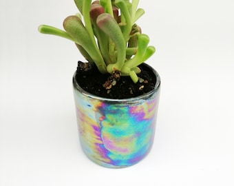 Iridescent Succulent Pot, Cactus planter, Ceramic Planter, Easter gift , Mini Plant Pots Black Succulent Planter, Modern Plant Pot