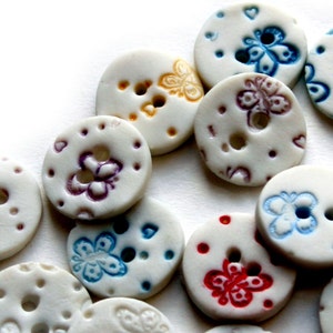 Ceramic Button Round Buttons Handmade Button Porcelain Buttons Buttons for Crafts Butterfly Button Mothers Day Gift image 1