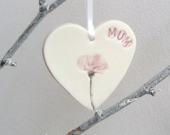 Mum Gift - New Mum Gift - Thank You Gift for Mum - Ceramic Hearts - Mothers Day Gift for Mum - Flower Decor Personalised Heart