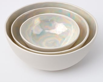 Set of Decorative Ceramic Bowls - 30th Anniversary Gift for Parents - Pearl Wedding Anniversary Gifts -  Christmas gift for couple
