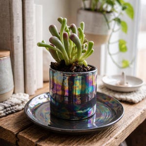 Plant Pot - Black Succulent Pots -   Christmas Gift for Dad - Small Planter - Gift for Grandad - Graduation Gift - Iridescent Planter