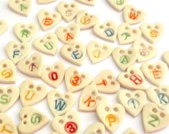 Sewing Buttons - Ceramic Buttons - Heart Buttons - Personalized Buttons - Craft Buttons - Personalised Buttons - Initial Buttons - Button