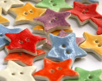 Star Buttons - Ceramic buttons - Handmade buttons - Sewing buttons - buttons for sewing - Scrapbook Embellishment Button - Porcelain Buttons