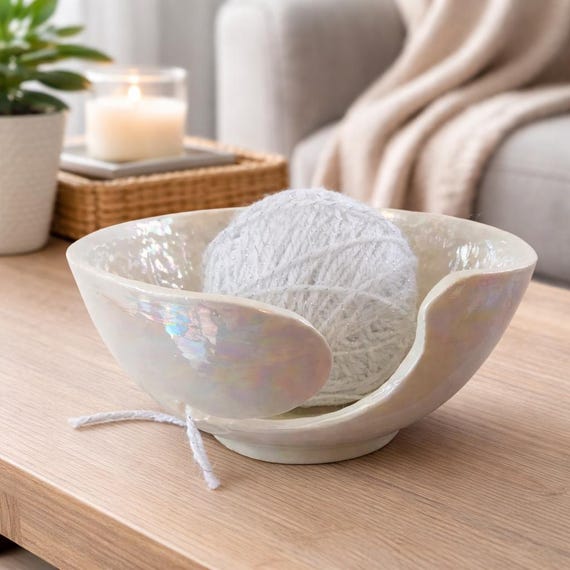 Ceramic Yarn Bowl - Knitting Gifts for Knitters - Knitting Bowl  Yarn Holder Thank you Gift for Crafters Birthday Christmas gift for Grandma