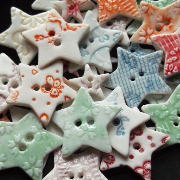 Star Buttons - Ceramic Button UK - Handmade Buttons - Scrapbooking Buttons - Buttons for Sewing - Buttons for knitwear - Unique Button Craft