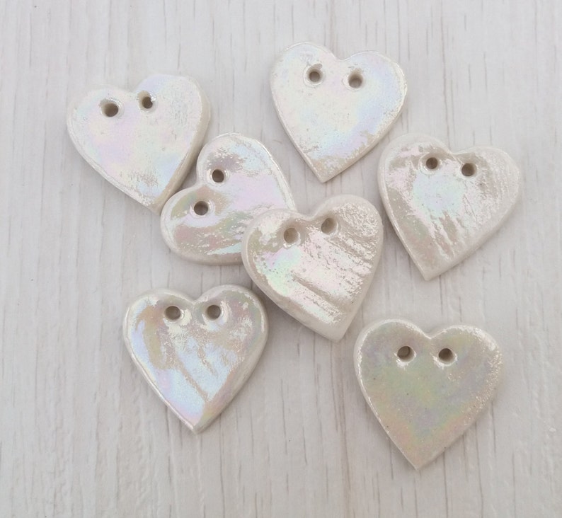 Heart Buttons Ceramic Button Pottery Buttons Handmade buttons Sewing Buttons Mother of Pearl Buttons Buttons for Craft Projects image 1