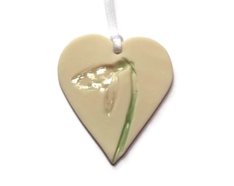 Snowdrop Gift - Mothers Day Gift for Mum - Floral Decor -  Decorations for Home - Flower Decor - Ceramic Heart - Hanging Heart Decoration