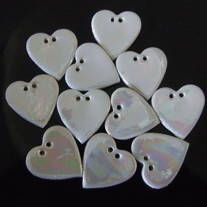 Heart Buttons Ceramic Button Pottery Buttons Handmade buttons Sewing Buttons Mother of Pearl Buttons Buttons for Craft Projects image 3