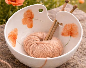 Ceramic Yarn Bowl - Knitting bowl - Gifts for Knitters - Knitting Gifts - Crochet Bowl - Yarn Holder - Wool Holder - Wool Bowl Poppy Flower