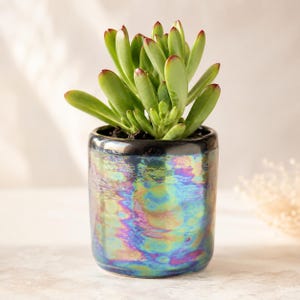 Handmade Iridescent Succulent Pot, Small Ceramic Planter, Mini Cactus Pot, Unique Plant Lover Gift