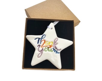 Ceramic Star Decoration, Thank you Present, Gift for Nurse, Carer, Helper, Teacher, Pet Sitter, Best Friend, Thank you Gifts for Colleagues