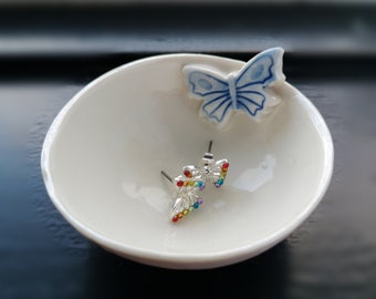 butterfly earring holder birthday gift for her - Ceramic Earring dish - butterfly gifts - gift for sister - Christmas gift - ring holder