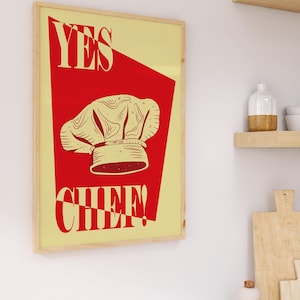 Affiche de chef, art mural de cuisine rétro, décoration de toque de chef, milieu du siècle moderne, cadeau pour les amateurs de cuisine, affiche cadeau chef, art mural moderne