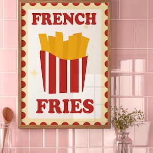 Retro Frytki Druk, Zabawny Wystrój Kuchni, Plakat Vintage Fast Food, Plakat Pop Art French Fries, Wystrój Stylu Vintage Diner