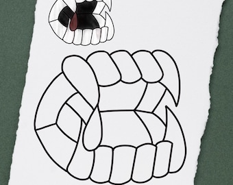 Vampire Fangs Stained Glass Pattern. PDF FILE. Halloween. Digital Download. Goth Punk Alt Traditional