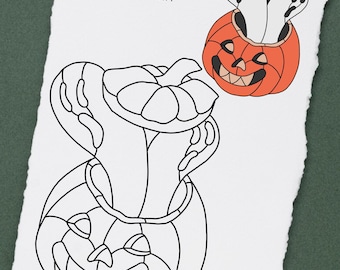 Pumpkin Ghost Stained Glass Pattern. PDF FILE. Halloween Jack-O-Lantern. Digital Download