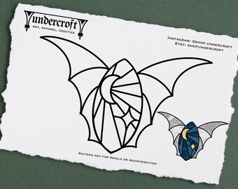 Winged Celestial Moon Stained Glass Pattern. PDF FILE. Halloween Gothic Decor. Digital Download. Punk Alt Style