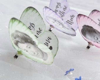 Personalized Silk Butterfly Photo Keepsake: Memorial Wedding Charm