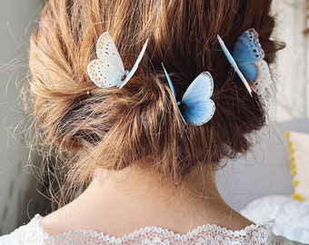 Juego de horquillas de seda con forma de mariposa: regalo romántico para ella, 5 cm de envergadura, paquete de 3