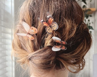 Silk Butterfly Hair Pins with Crystals: Pretty Nature Lover Gifts
