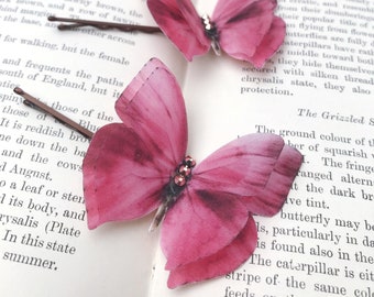 Rose Gold Silk Butterfly Hair Pin. Pretty Prom Accessories 