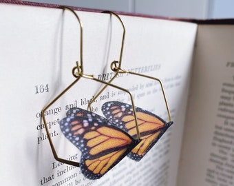 Monarch Butterfly Earrings: Silk & Brass, Nature Inspired