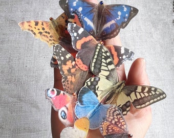 Realistic butterflies: Silk and crystal, handcrafted embellishments. DIY wedding decorations. Set of 10