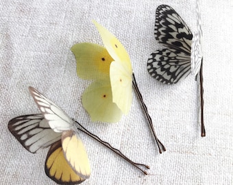 Silk Butterfly hair pins- Yellow & Black