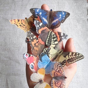 Realistic butterflies: Silk and crystal, handcrafted embellishments. DIY wedding decorations. Set of 10