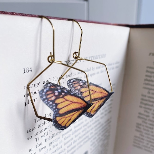 Monarch Butterfly Earrings | Silk and brass | Nature inspired gift | Pretty gift under 20