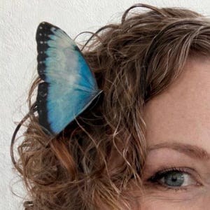 Silk Blue Morpho Butterfly Hair Clip: 10cm Wingspan, Realistic Nature Accessory