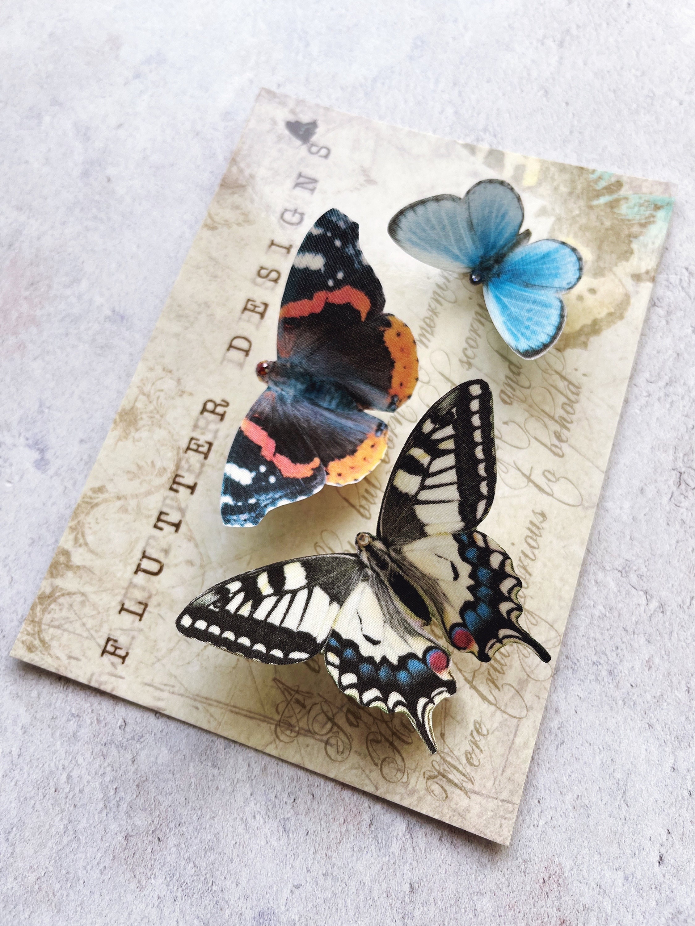 Silk Butterfly Hair Clips: Set of Three British Butterflies 