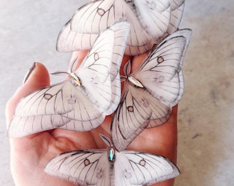 Silk Ghost Moth Hair Clip or Brooch, Crystal Moth Accessory