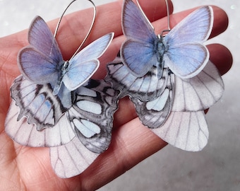 Blue butterfly earrings - Whimsical bridal jewellery - Silk and Silver.