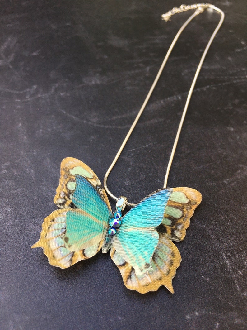 Turquoise Silk Butterfly Necklace With Swarovski Crystals. Etsy UK