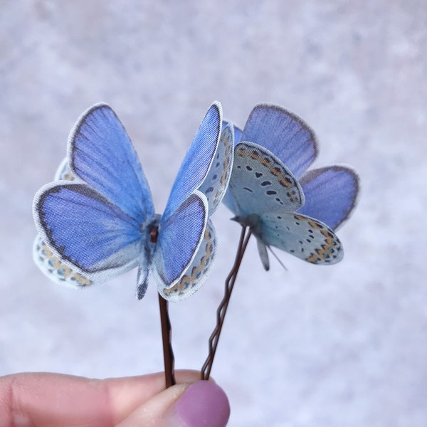 Silk butterfly hair pin | Something Blue wedding gift for bride