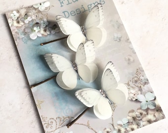 Ivory butterfly hair pins | Wedding accessory | Silk and crystal |Boho bridal hair accessories