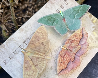 Set of 3 Moth Hair Clips: Handcrafted Silk and Crystal Whimsigoth accessories