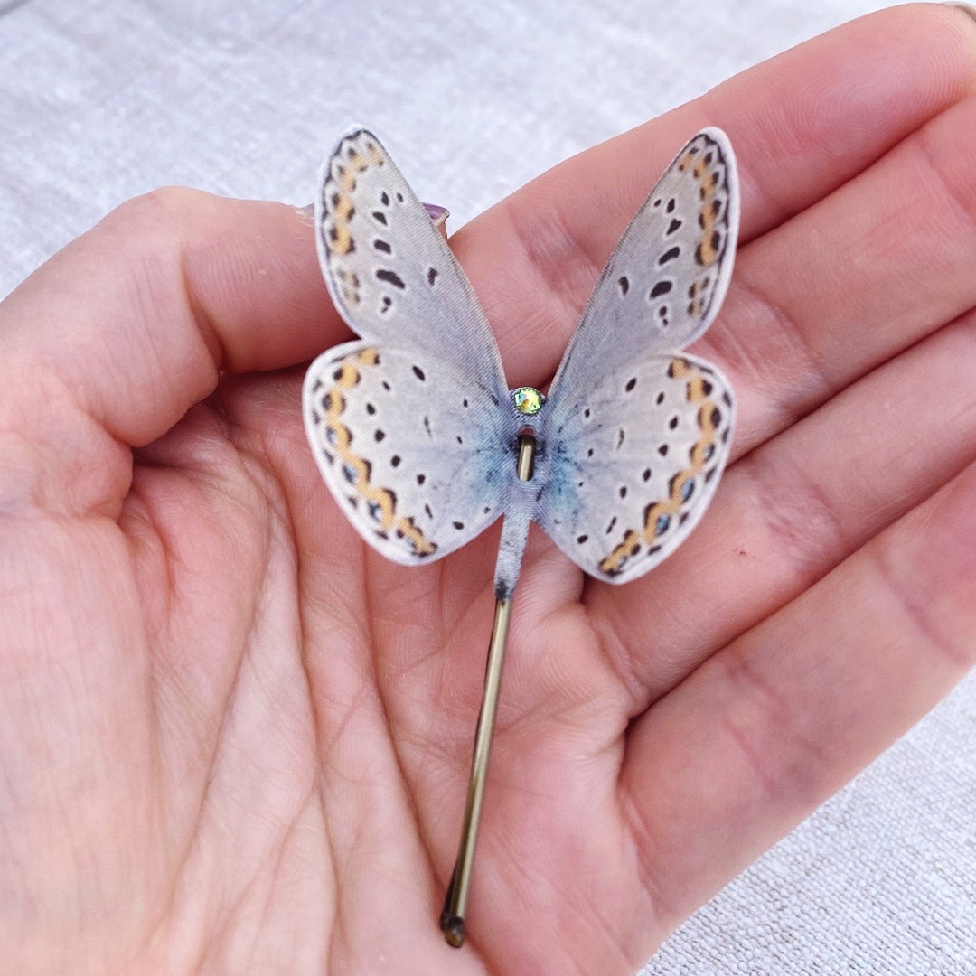 Something Blue Butterfly Hair Pins Delicate Silk With Crystals Wedding